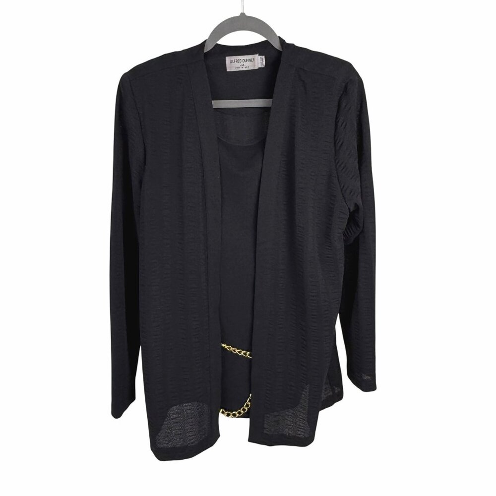 Alfred Dunner Women's Open-Front Black Lightweight Cardigan Size M